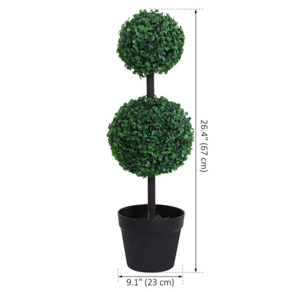 2 Ball Topiary Tree in Pot for Home Decor Set of 2, Artificial Plant for Home Office, Living Room Decor, Dark Green