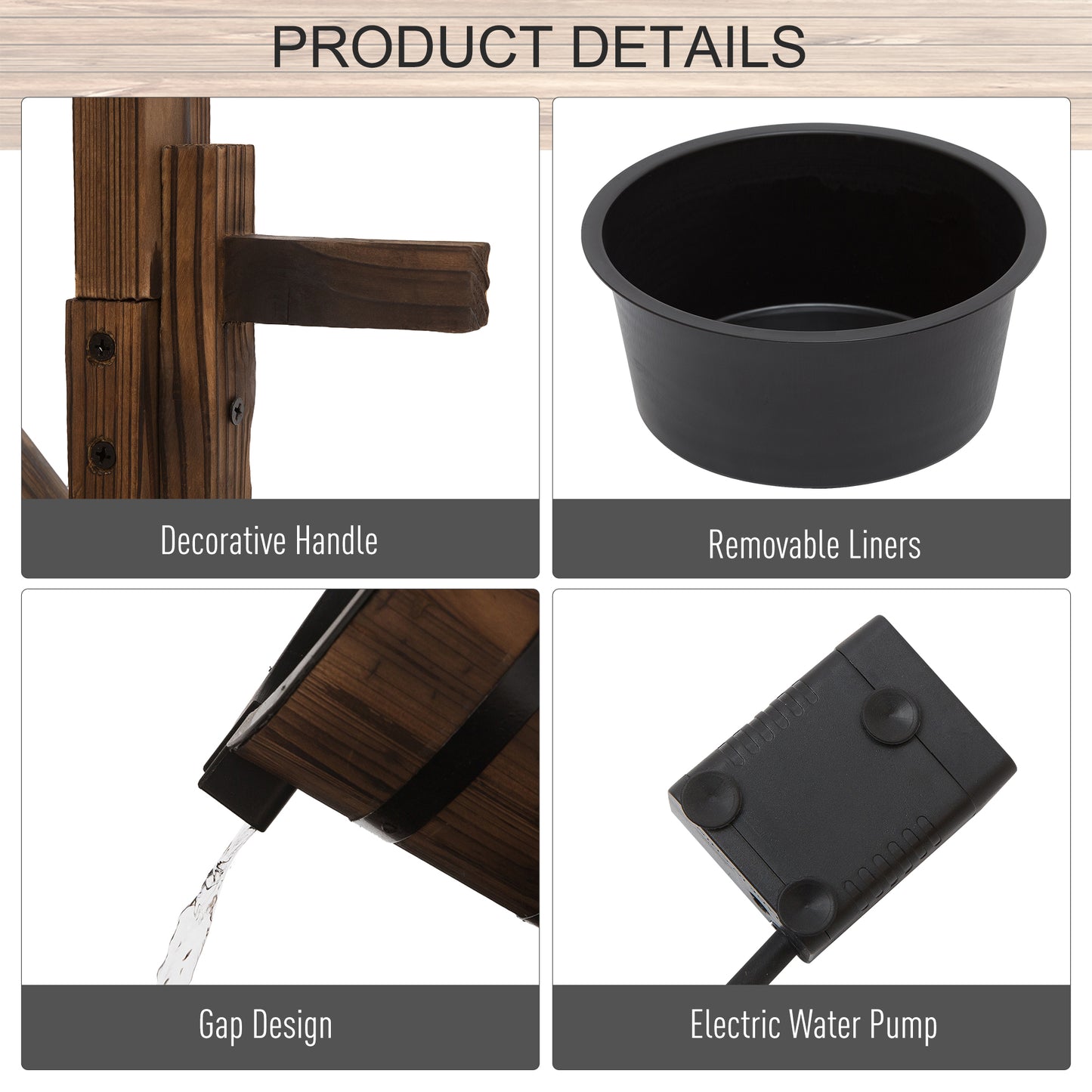 Outdoor Waterfall Fountain w/ Pump Natural Wood Wishing Well Garden Decor, 22.5x22.5x47.25