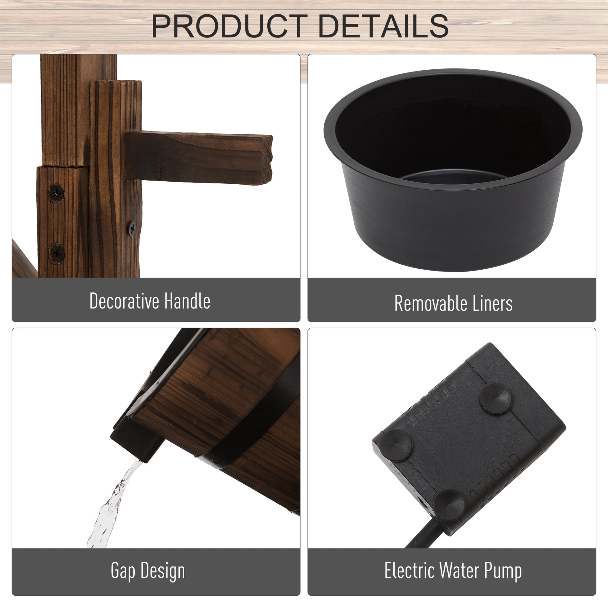 Outdoor Waterfall Fountain w/ Pump Natural Wood Wishing Well Garden Decor, 22.5x22.5x47.25