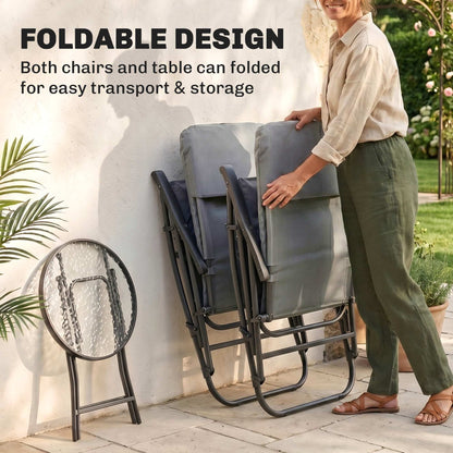 3-Piece Outdoor Foldable Rocking Chair Set, Light Grey