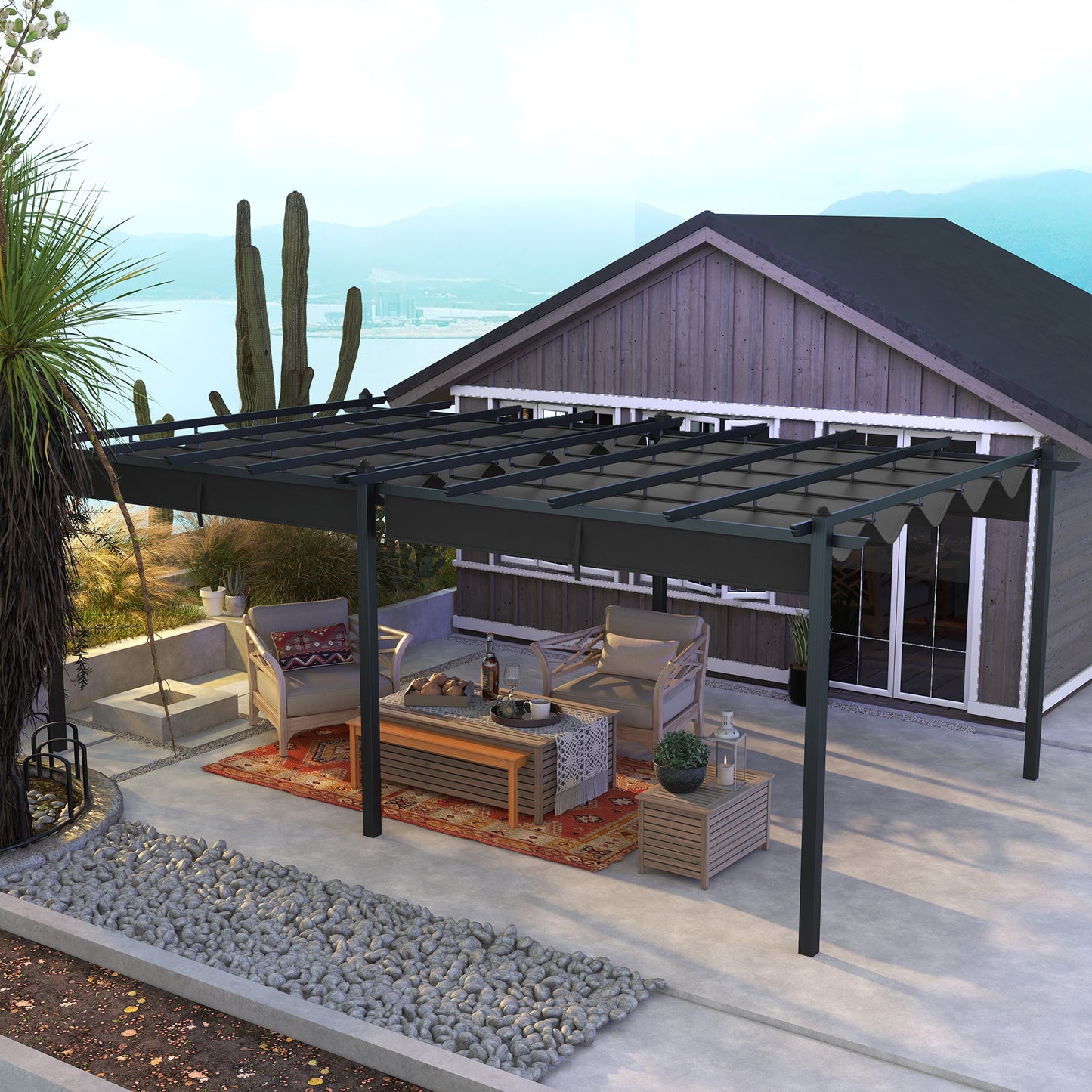 11.7' x 19.6' Retractable Pergola Canopy, Aluminum Pergola for Grill, Patio, Garden, Deck