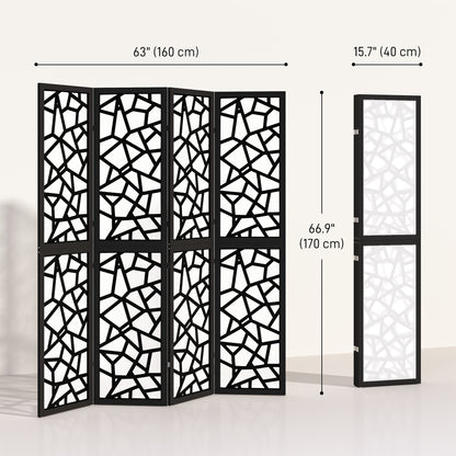4 Panel Room Divider, 5.6 FT Lightweight Folding Privacy Screen with Geometric Pattern for Living Room, Bedroom, Black