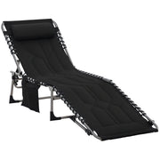 Folding Chaise Lounge Chair, Outdoor Padded Reclining Chair with 5-position Adjustable Backrest, Pillow and Pocket for Patio, Deck, Beach, Lawn and Sunbathing, Black