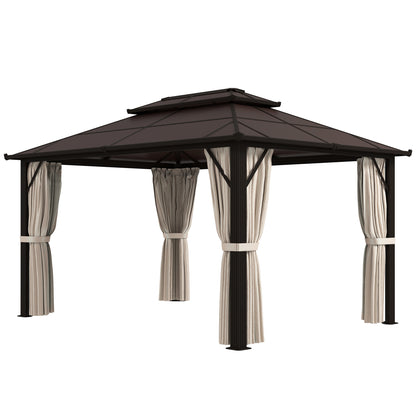 10' x 13' Hardtop Gazebo Canopy with UPF30+ Double Polycarbonate Roof, Aluminum Frame, Netting and Curtains, Beige