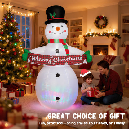 7FT Christmas Inflatables Snowman with Motion-Activated Music and Projector LED Light, Blow Up Inflatable Decoration