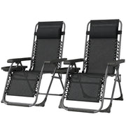 Zero Gravity Chair Set of 2, Folding Reclining Outdoor Lounge Chair with Cup Holder, Headrest, Black
