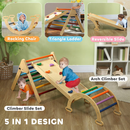 Qaba 5 in 1 Pikler Triangle Set with Ladder, Ramp, Arch, for 18-48 months, Multicolour