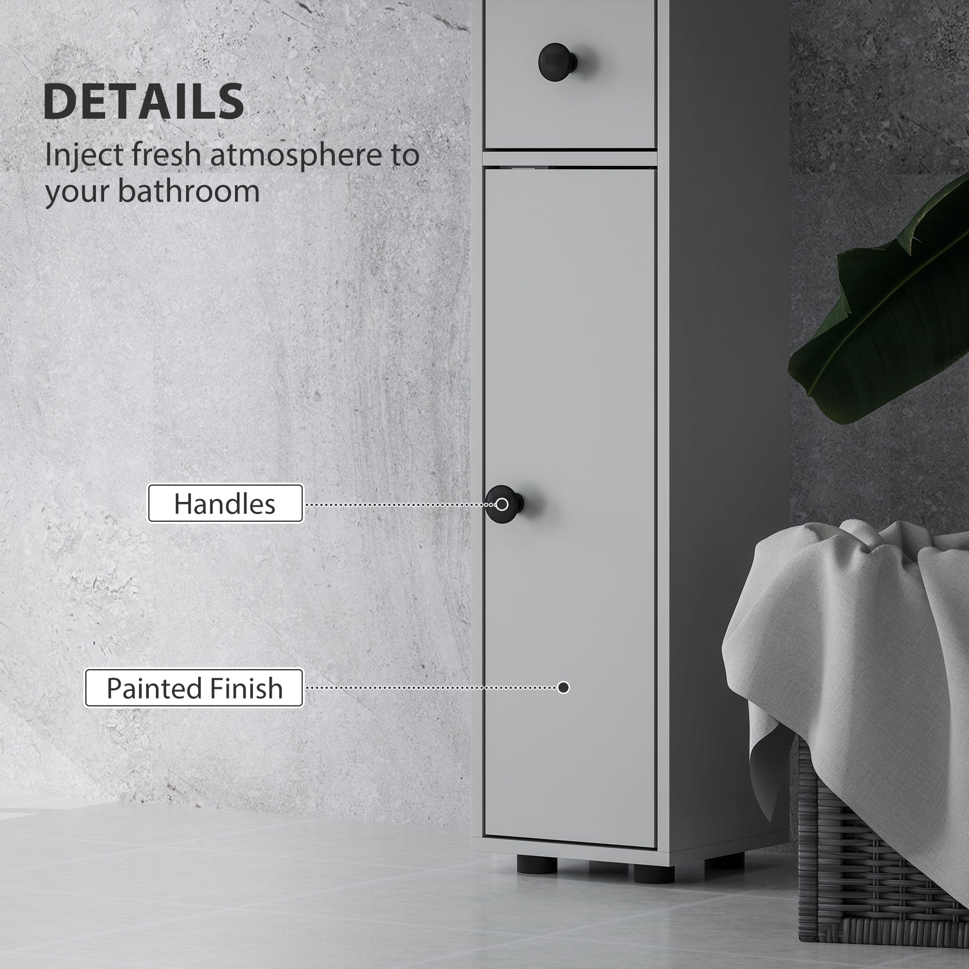 71" Tall Bathroom Cabinet, Narrow Toilet Paper Cabinet with Open Shelves, 2 Door Cabinets, Adjustable Shelves, Grey