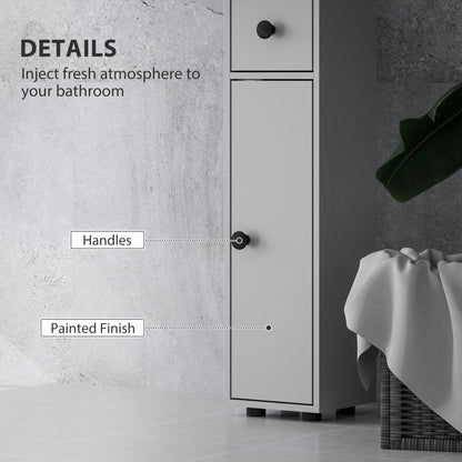 71" Tall Bathroom Cabinet, Narrow Toilet Paper Cabinet with Open Shelves, 2 Door Cabinets, Adjustable Shelves, Grey