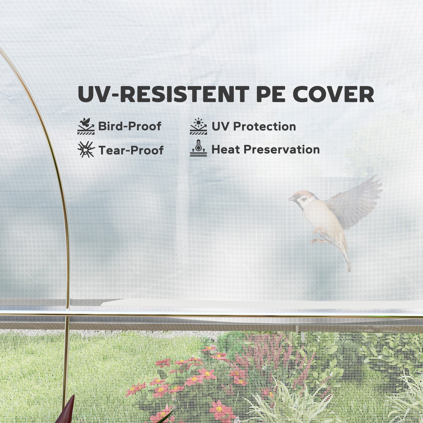 19.5' x 10' x 6.6' Tunnel Greenhouse Outdoor Green House with Roll-up Mesh Sidewalls, Mesh Door, Galvanized Steel, Wind Resistant, White