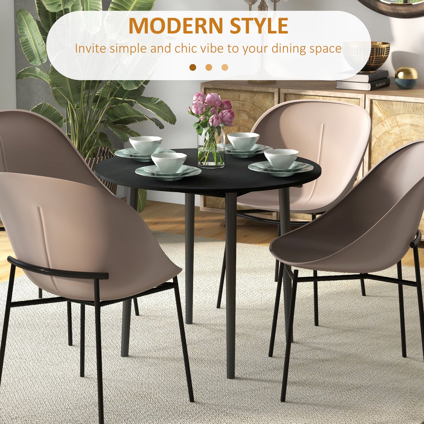 Folding Dining Table, Round Drop Leaf Kitchen Table for Small Spaces with Wood Legs, Distressed Black