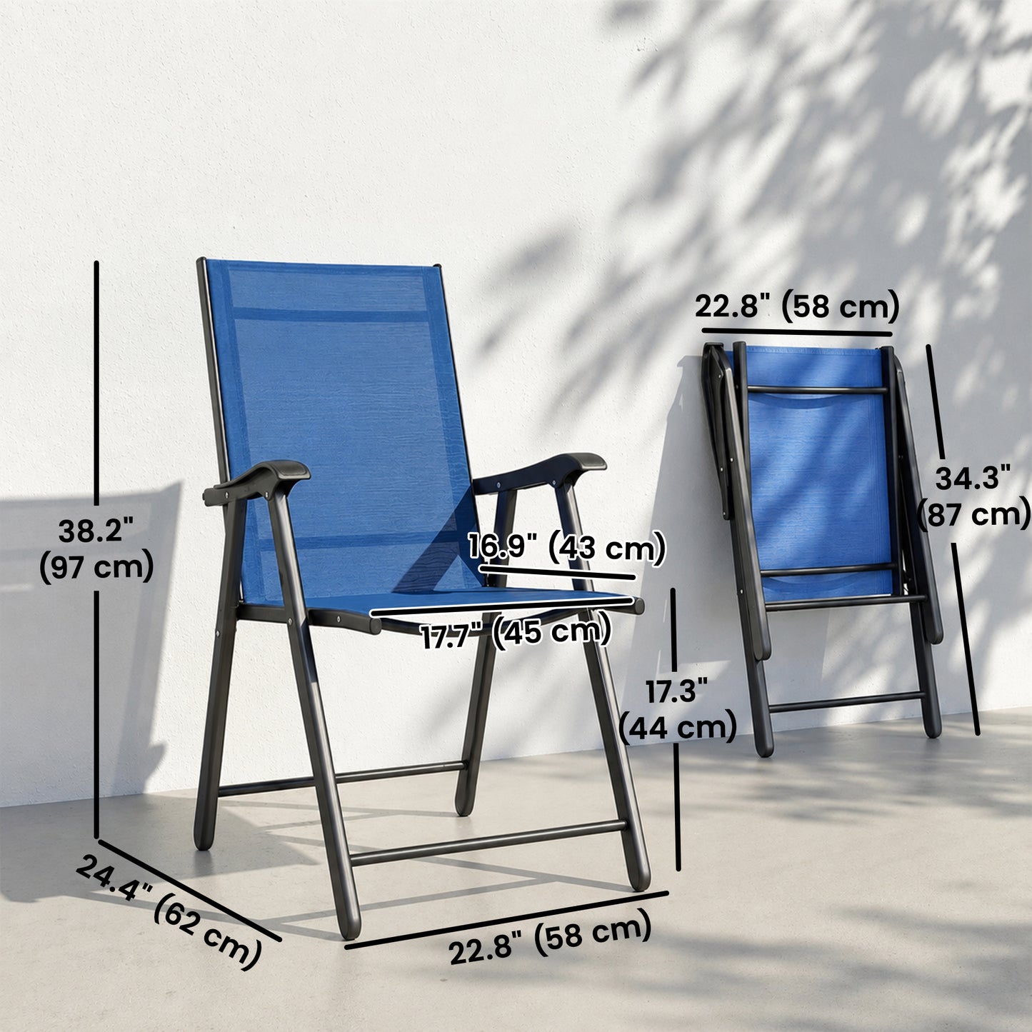 Folding Patio Chairs Set of 2, High Back Outdoor Dining Chairs with Breathable Mesh Seat for Lawn, Deck, Blue