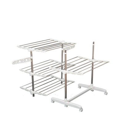 4 Layers Folding Laundry Rack Stand Dryer Storage Towel Rack Rolling