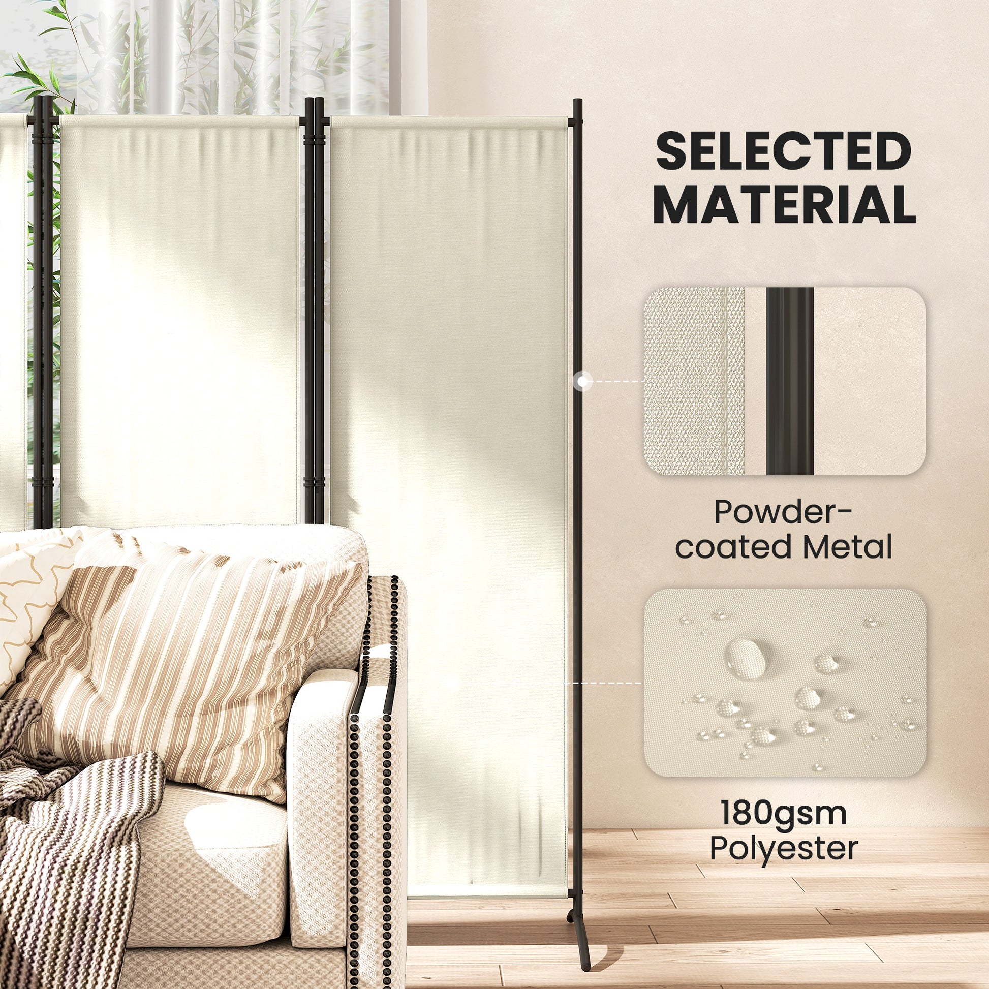 Folding Room Divider, Privacy Screen for Home Office Bedroom, 5.6FT Tall, Cream White
