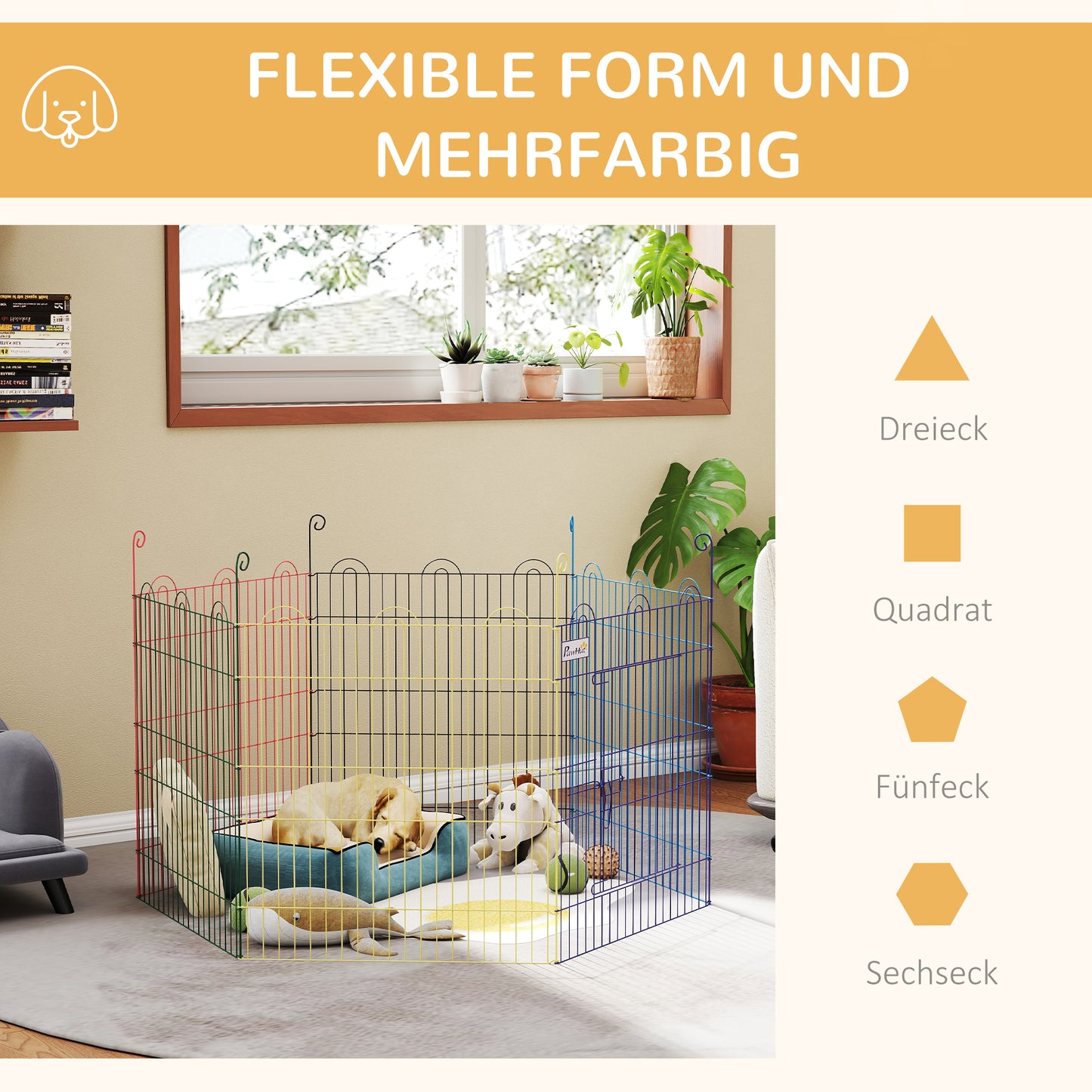 Metal Pet Playpen Portable Hexagon Dog Exercise Fence Multi-colored