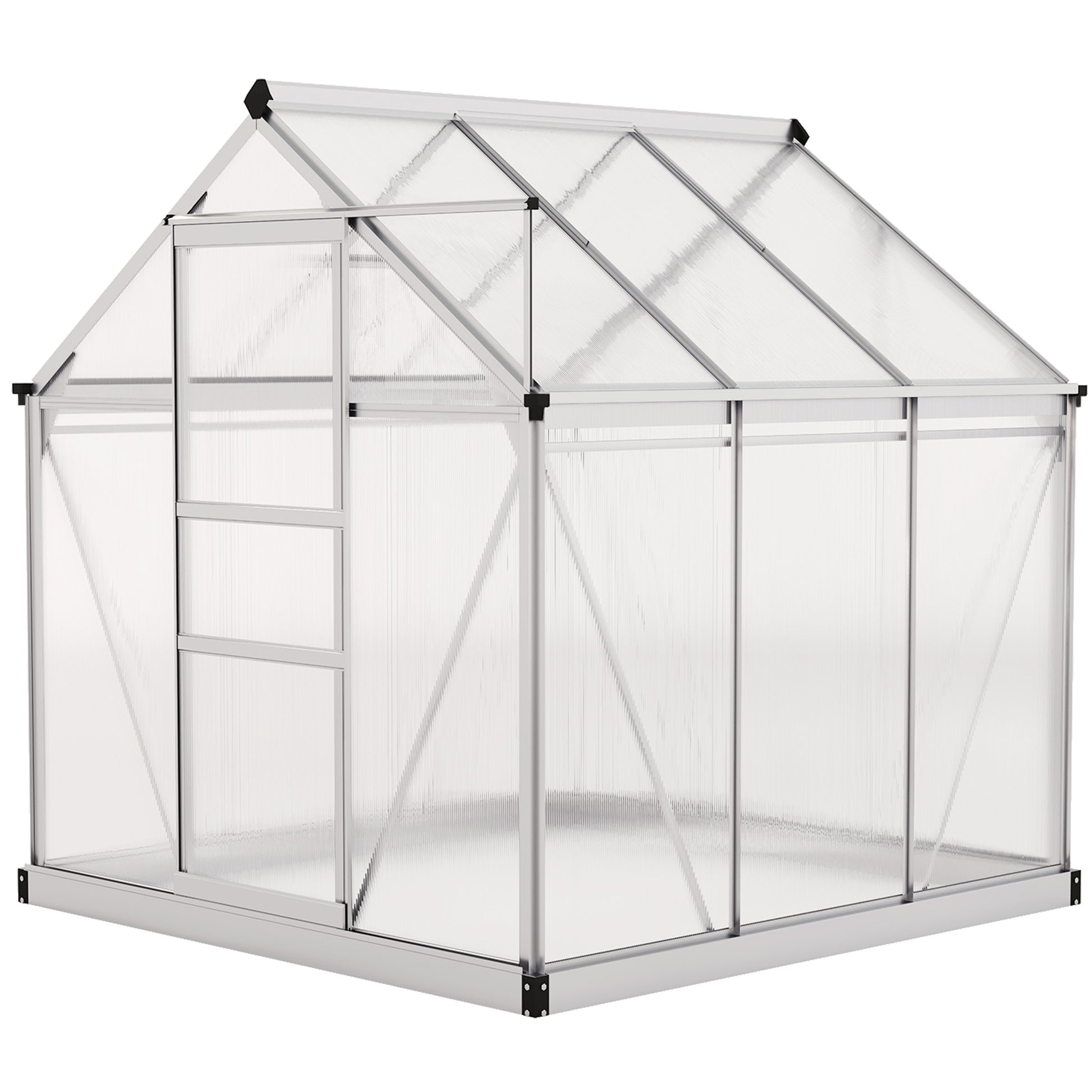 6' x 6' x 6.6' Polycarbonate Greenhouse, Walk-In Green House Kit Garden, Plants Grow, Galvanized Sheet Aluminum Frame with Rain Gutter, Vent and Sliding Door, Silver