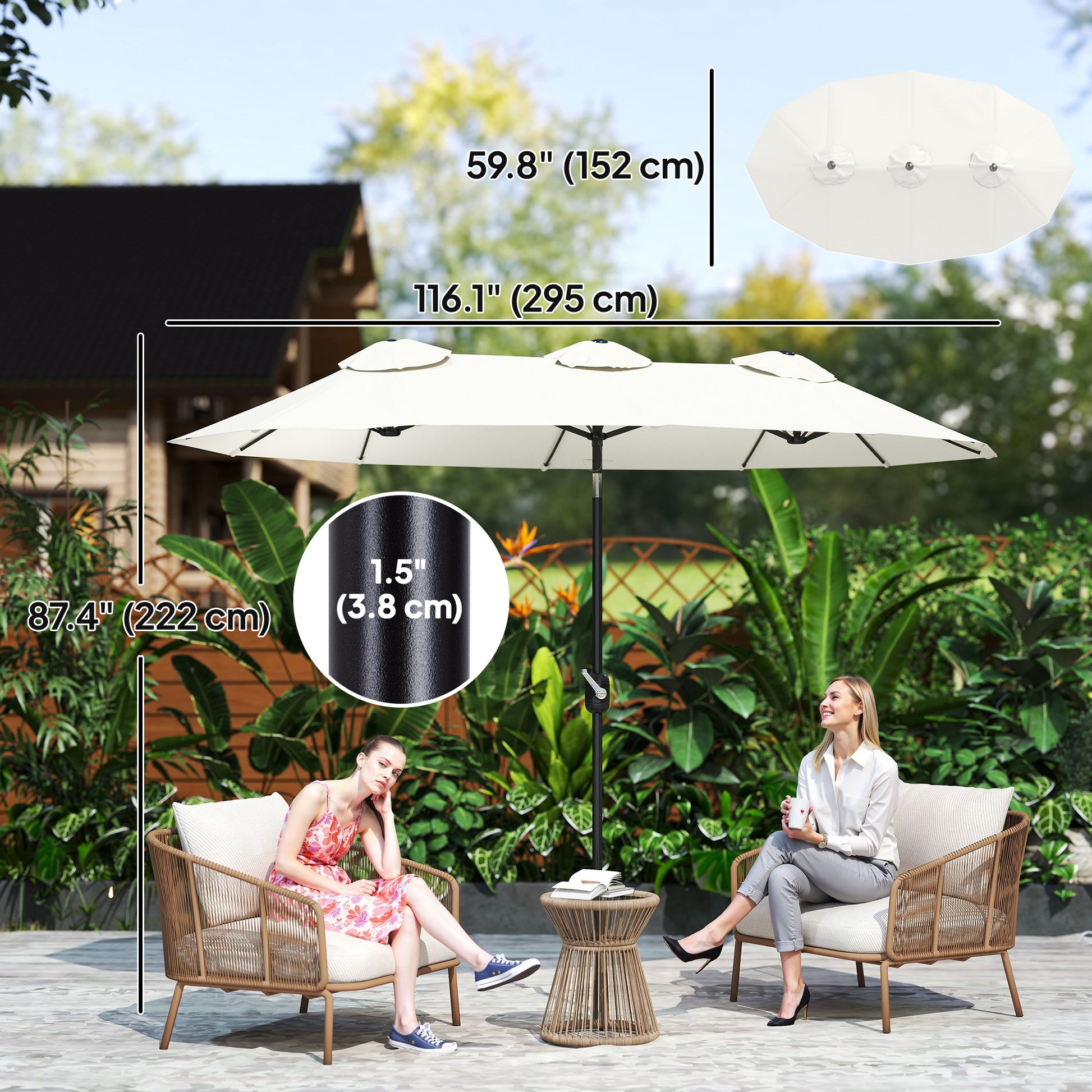 9.7' Double-sided Outdoor Patio Umbrella with Tilt, Crank and Vents, Cream White