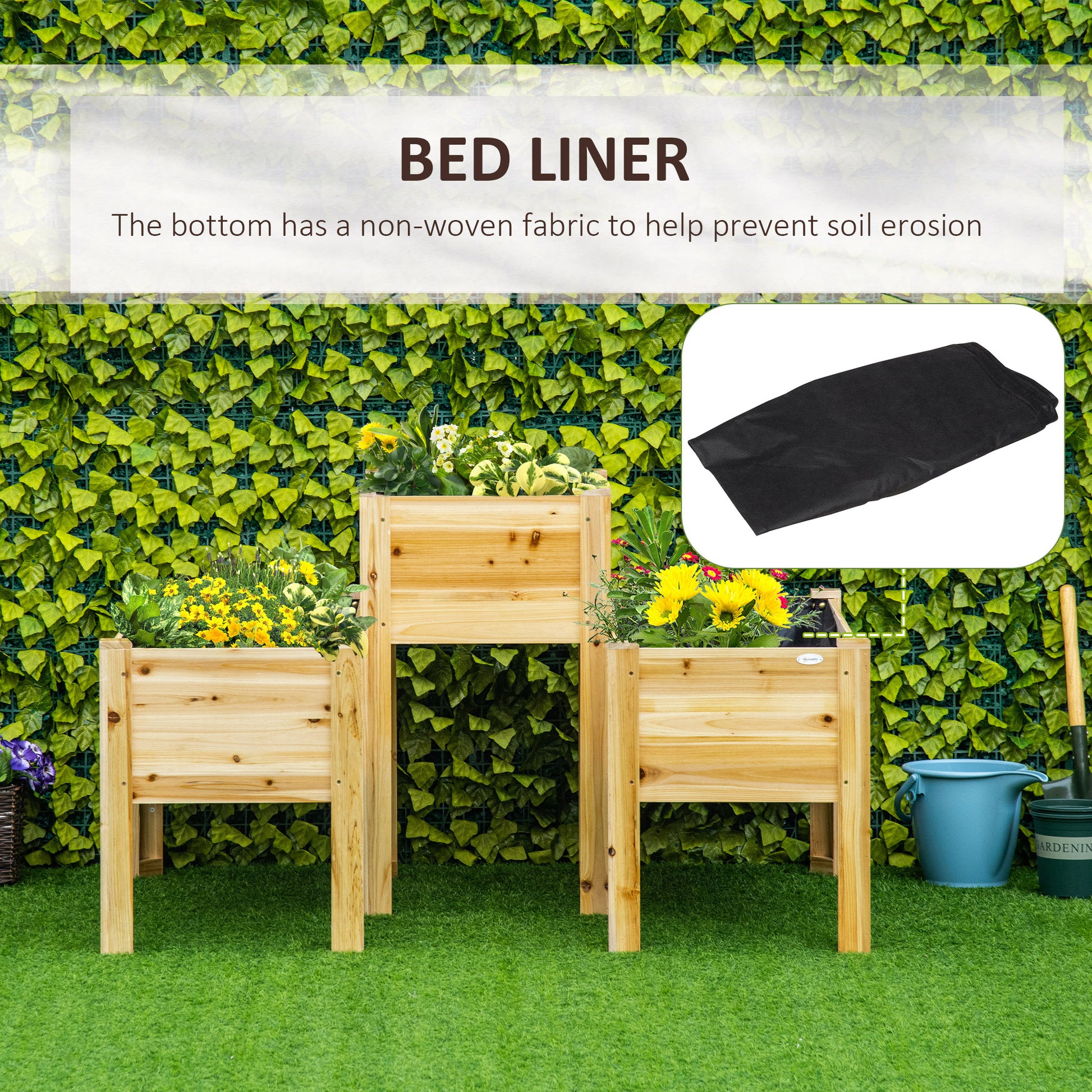Raised Garden Bed Set of 3, Wood Planter Box, Outdoor Freestanding Garden Boxes for Fruit Vegetable Flower Herb