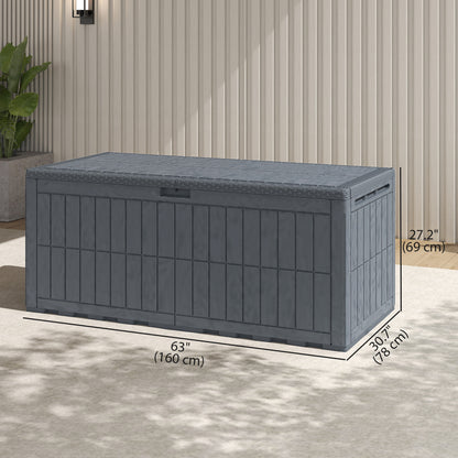 220 Gallon Resin Deck Box, Waterproof Lockable Outdoor Storage Box with Pneumatic Gas Rods, Side Handles