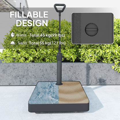 Square Plastic Patio Umbrella Base with Adjustable Wheels, Handle, Outdoor Patio Umbrella Stand, Filled Up to 121lb with Stand, 99lb with Water for Garden Poolside, Black