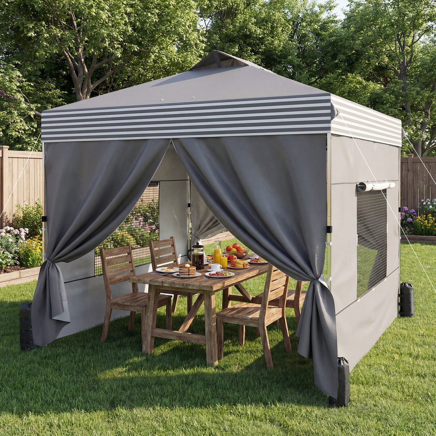 10 x 10 ft Pop Up Canopy Tent with 4 Sidewalls, UPF 50+ 1-Button Push Outdoor Instant Canopy with Wheeled Bag, Dark Grey