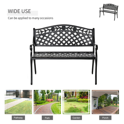 Outdoor Garden Bench, 40" Patio Bench with Aluminum Frame and Armrests, 2-Person Patio Loveseat with Floral Pattern for Park, Porch, Yard, Lawn, 485 LBS Capacity