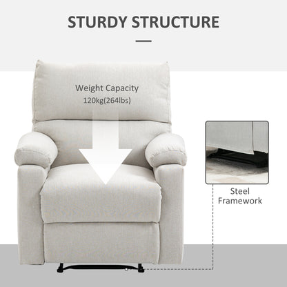Recliner Chair, Manual Reclining Chair with Footrest, Padded Seat for Living Room, Bedroom, Study, Cream White