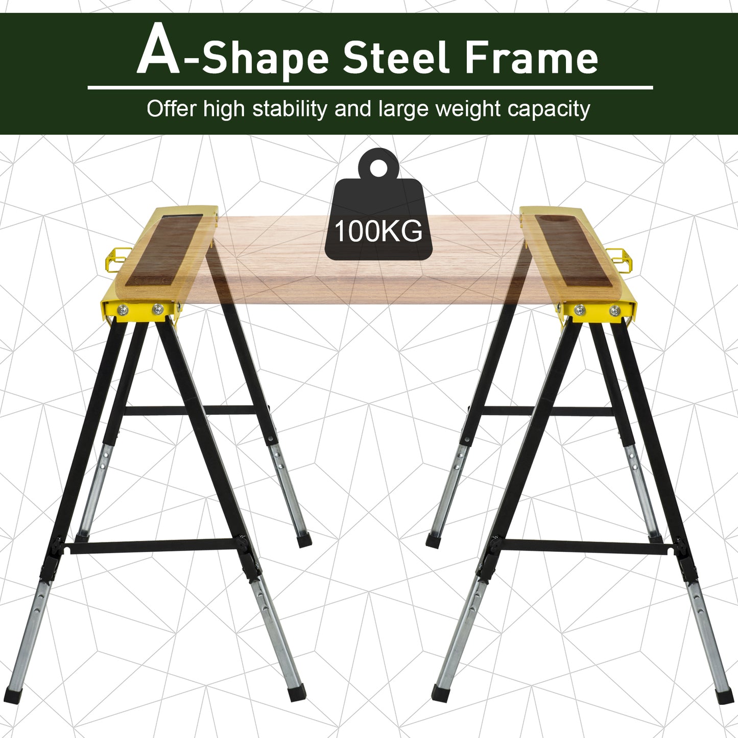 Saw Horse Twin Pack Folding Workbench Adjustable Metal Trestle Stands Yellow