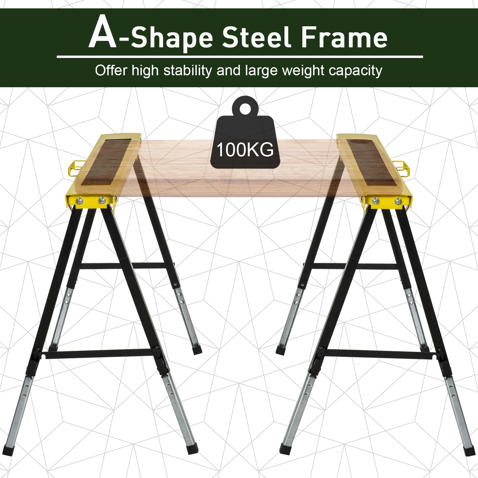 Saw Horse Twin Pack Folding Workbench Adjustable Metal Trestle Stands Yellow