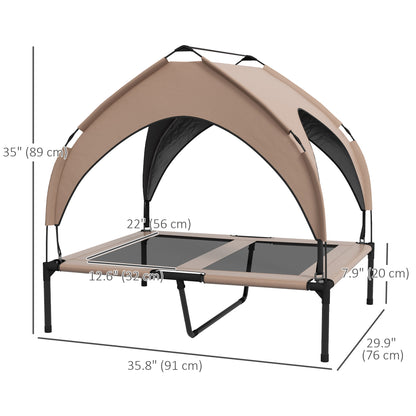Raised Dog Bed Cooling Dog Cot w/ Canopy Washable Breathable Mesh, for Medium and Large Dogs, Coffee