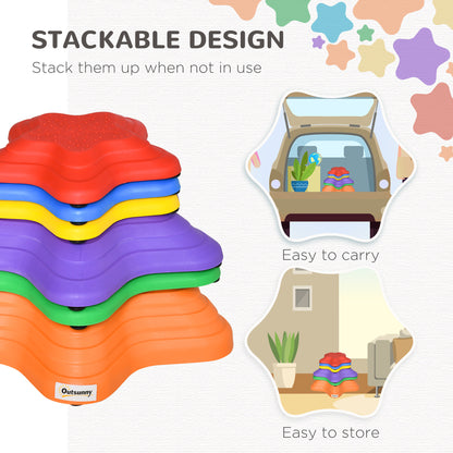6PCs Larger Size Balance Stepping Stones for Kids with Non-slip Bottom, Stackable Obstacle Course Outdoor Indoor, Play River Rocks with Starfish Style