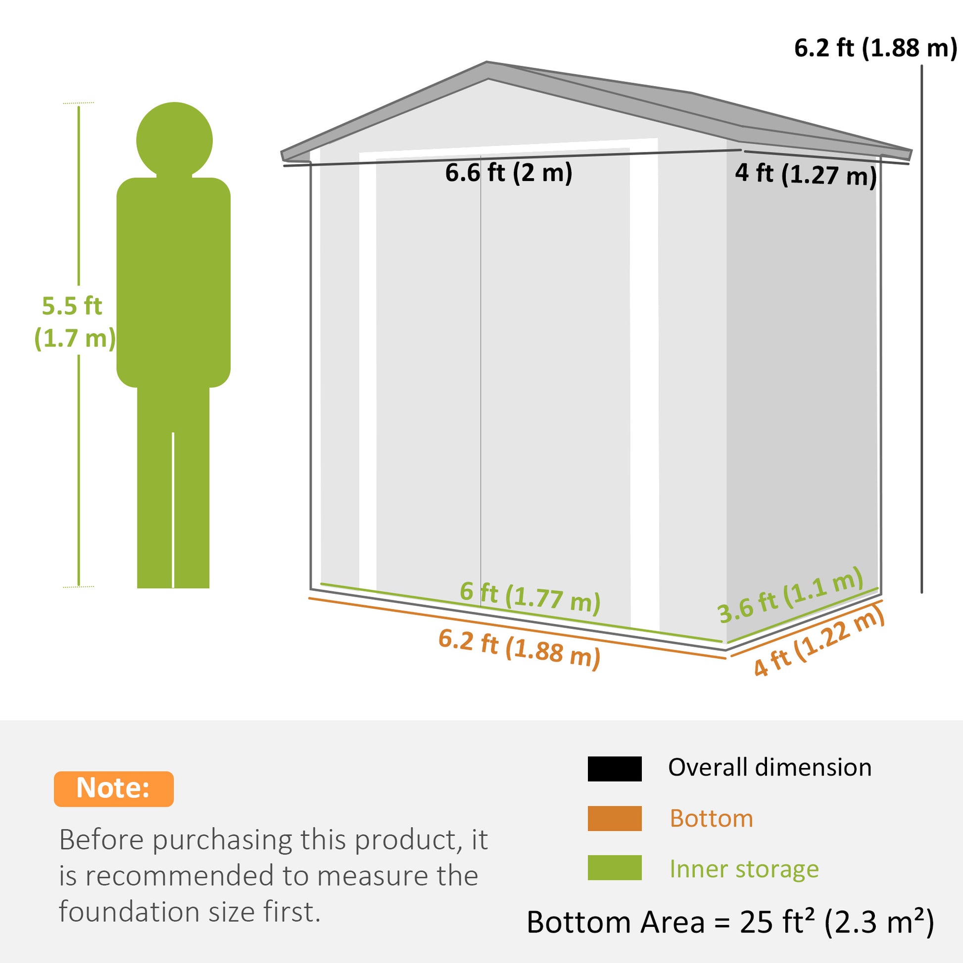 6.5' x 4' Outdoor Storage Shed, Metal Garden Shed with Lockable Double Doors, 4 Vents, Silver-White