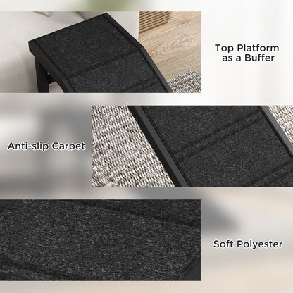 Pet Ramp Bed Steps for Dogs Cats Non-slip Carpet Top Platform Pine Wood 74"L x 16"W x 25"H Black