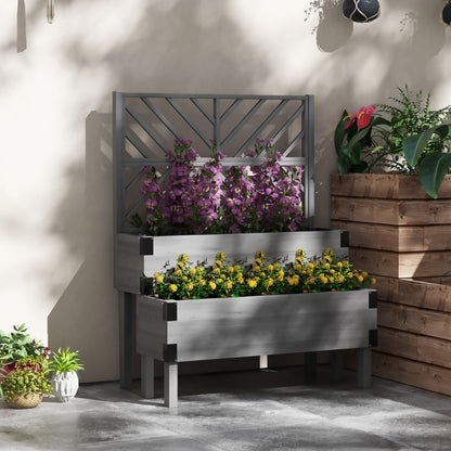 Raised Garden Bed with Trellis, 2 Tier Wooden Elevated Planter Box for Vegetables, Flowers, Herbs, Grey