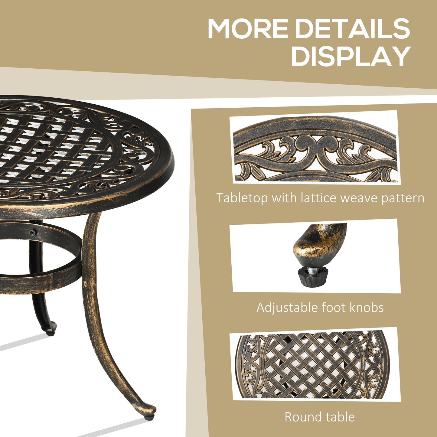 Ф23.6" Round Outdoor Side Table, Cast Aluminum Frame Patio Coffee Side Desk for Patio, Garden, Balcony, Bronze