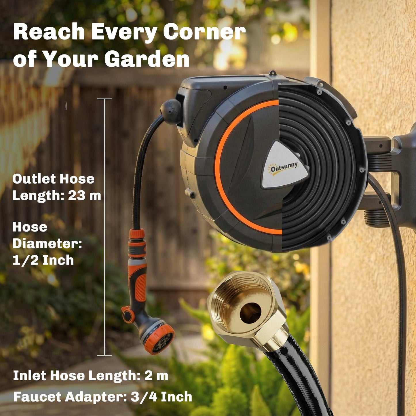 Retractable Garden Hose Reel, 1/2"x75.5ft Wall Mounted Hose Reel with 12-Pattern Nozzles, Auto Retraction, Self-Locking
