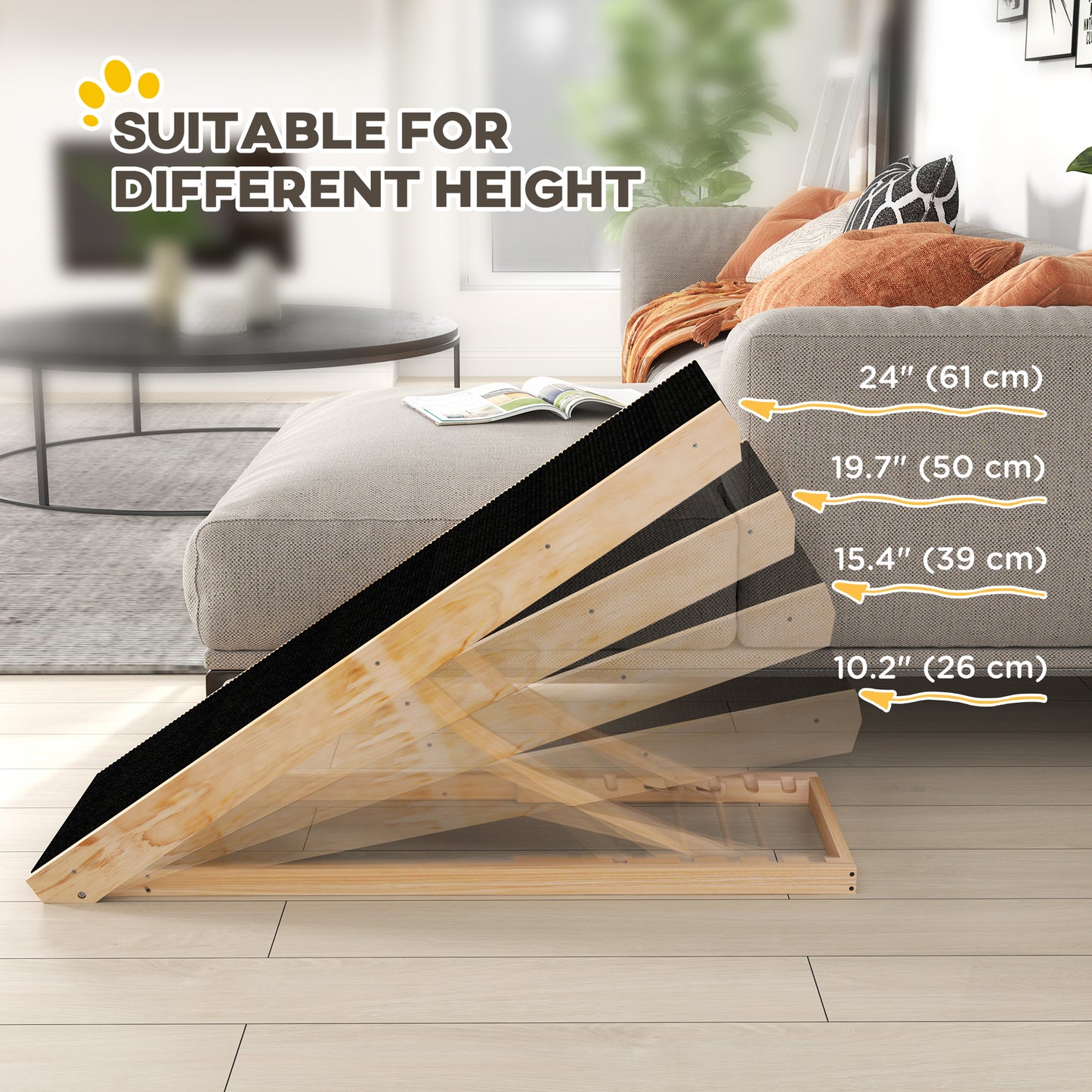 Dog Ramp Foldable Pet Ramp for Bed Couch, Height Adjustable, for Cats Large Dogs with Non Slip Carpeted Surface