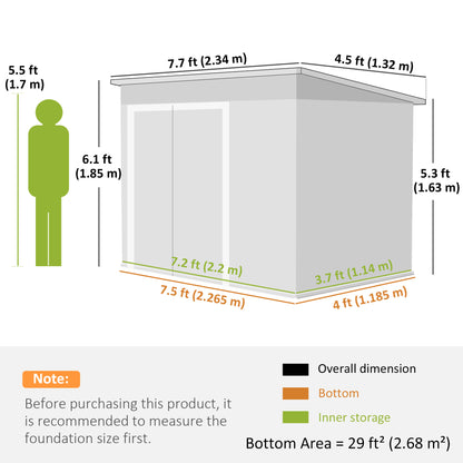 7.5' x 4.3' Outdoor Storage Shed, Waterproof Metal Garden Shed with Lockable Doors, for Backyard, Lawn, Patio, Dark Grey