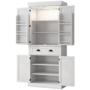 71" Kitchen Pantry Cabinet with LED Lights, 6 Spice Racks, a Drawer and 4 Adjustable Shelves, White