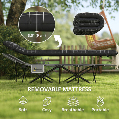 26.4" Wide Folding Bed, Camping Cot for Adults with Mattress, Storage Pocket, Carry Bag, Max Load 330 LBS, Black