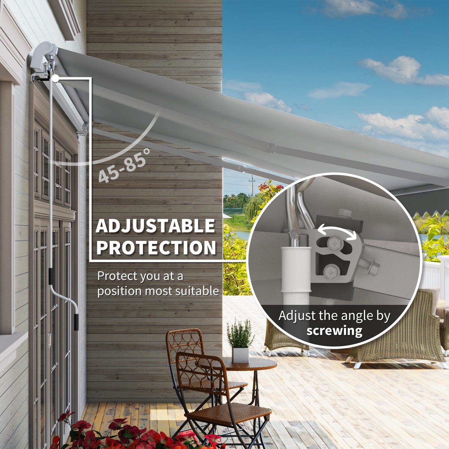 12' x 8' Retractable Awning Patio Awnings Sun Shade Shelter with Manual Crank Handle, UV & Water-Resistant Fabric and Aluminum Frame for Deck Balcony Yard, Grey