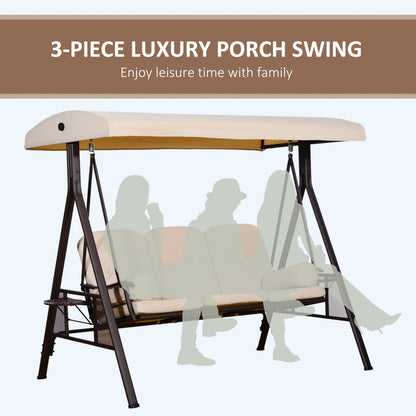3 Seater Heavy Duty Swing Chair Outdoor Lounge Hammock Cushioned Seat W/ Tilt Canopy, Beige