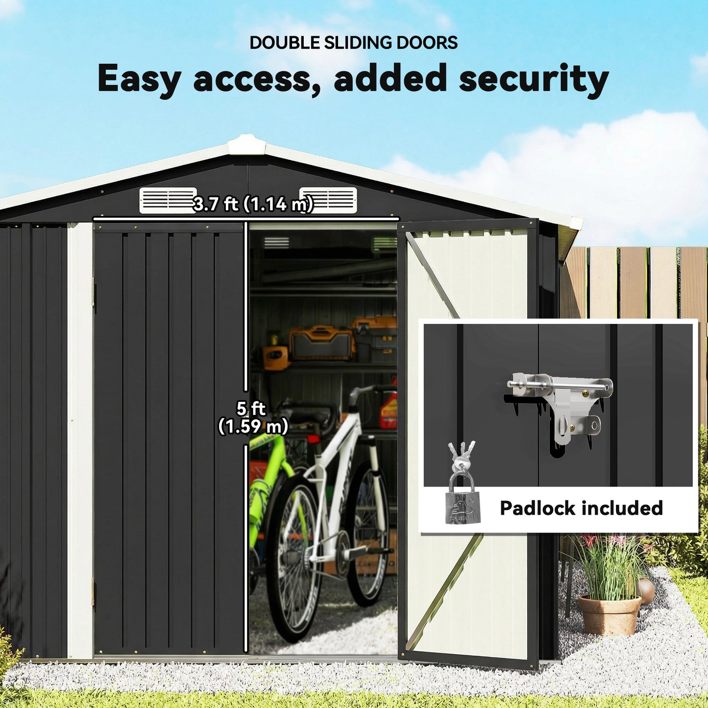 10' x 10' Metal Shed, Heavy Duty Outdoor Storage Shed with 4 Vents and Lockable Double Doors, Dark Grey