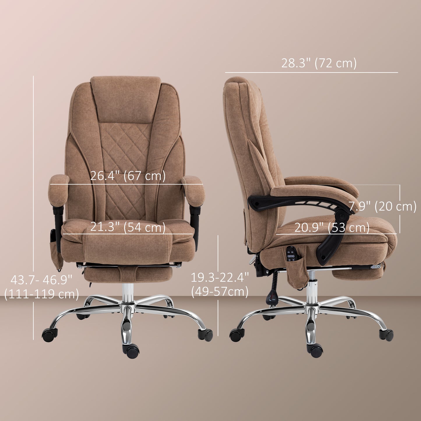 Massage Office Chair, Reclining Computer Chair with Adjustable Height and Footrest, Brown