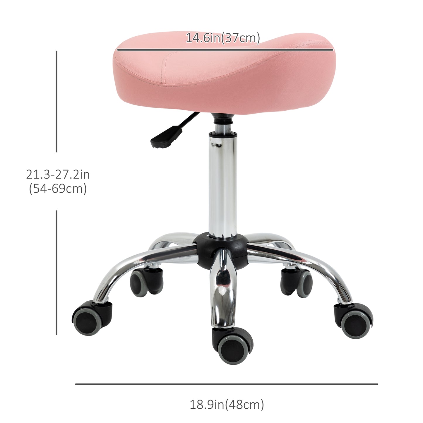 Ergonomic Saddle Stool with Wheels, Adjustable PU Leather Saddle Chair, 360° Swivel, NO Back Pain, Healthy Posture, Salon Chair for Massage Medical Home, Pink