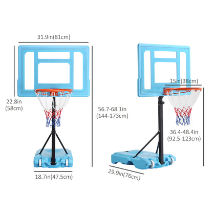 Soozier Poolside Basketball Hoop Stand, 36.5"-48.5" Height Adjustable Portable Hoop System Goal Stand, w/ Clear Backboard & Fillable Base for Adults & Teens, Blue
