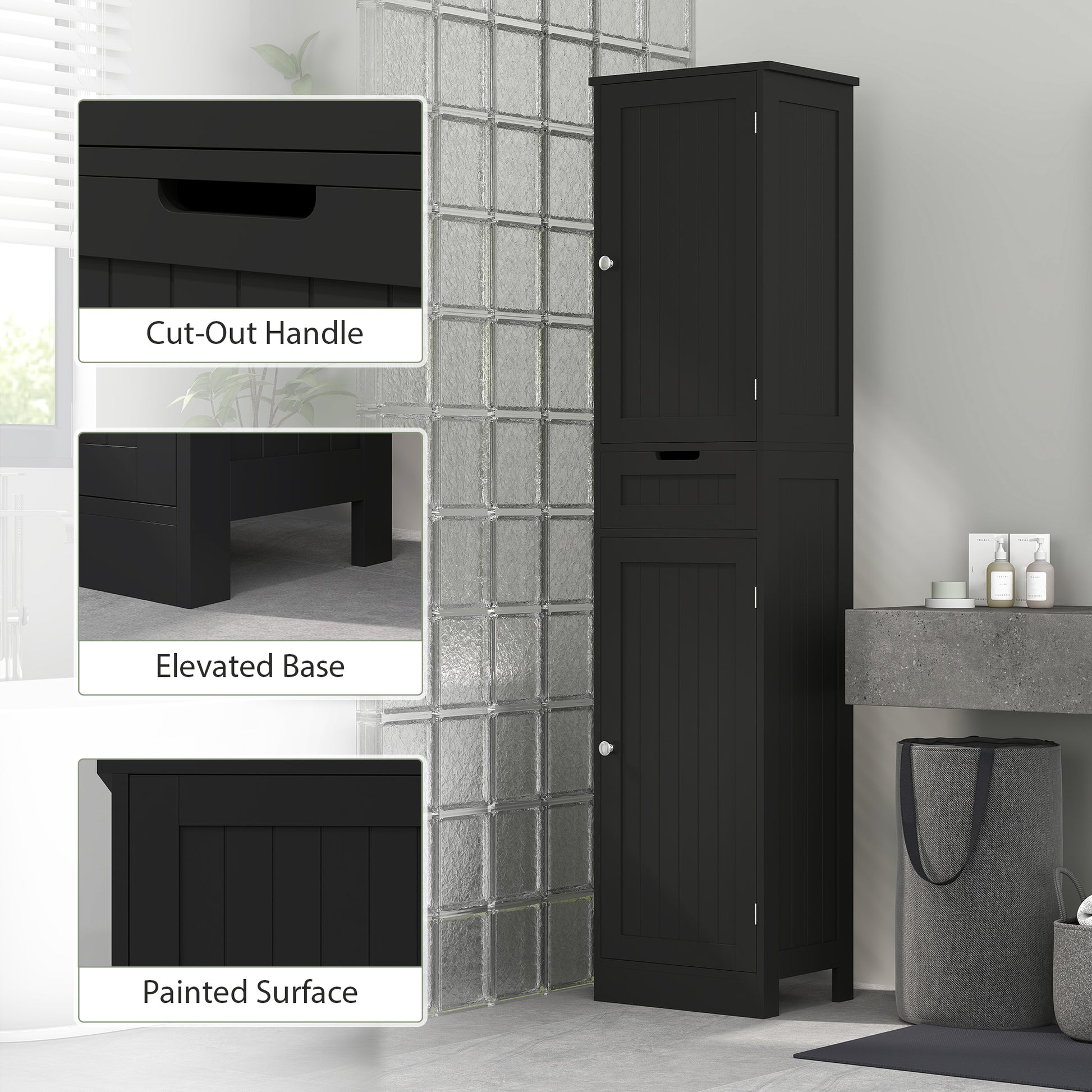 Freestanding Bathroom Cabinet with Drawer and 2 Doors, Tall Bathroom Cupboard for Kitchen, Study, Living Room