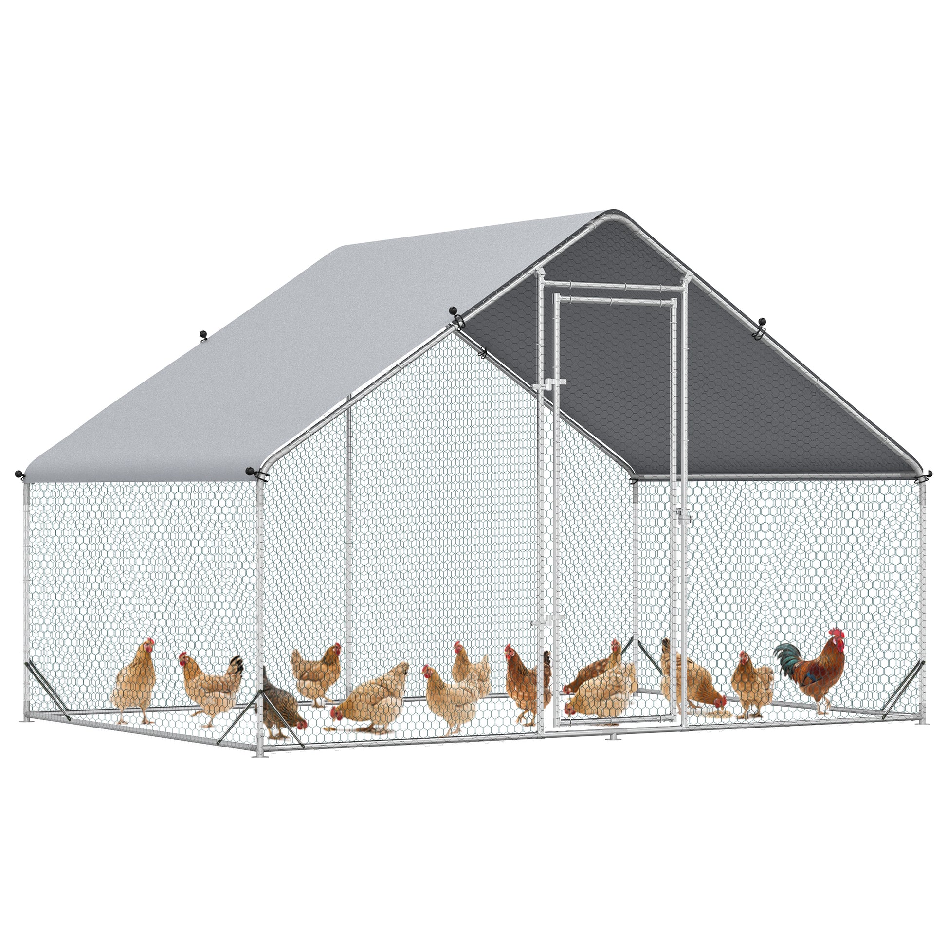 9.8' x 6.6' x 6.6' Chicken Coop Cage, Outdoor Hen House w/Cover & Lockable Door
