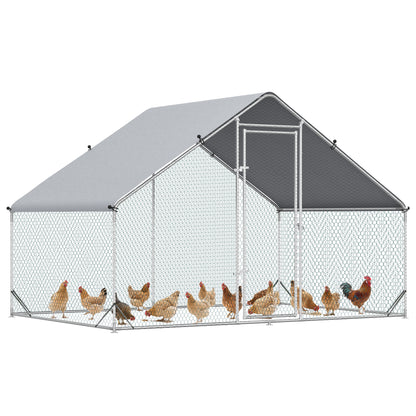 9.8' x 6.6' x 6.6' Chicken Coop Cage, Outdoor Hen House w/Cover & Lockable Door