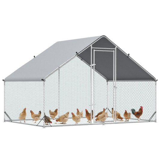 9.8' x 6.6' x 6.6' Chicken Coop Cage, Outdoor Hen House w/Cover & Lockable Door